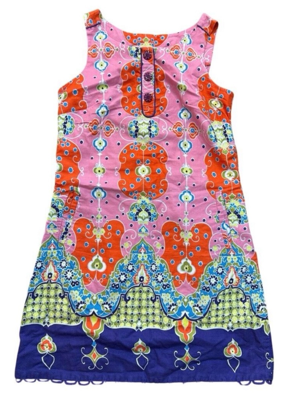 Anthropologie Maeve Pink Orava Bohemian Vibrant Resort Retro Shift Dress Size 6
